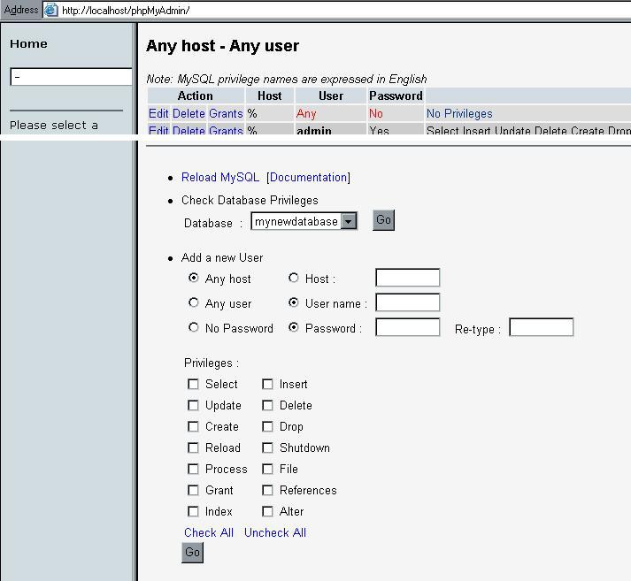 phpMyAdmin User Admin Interface